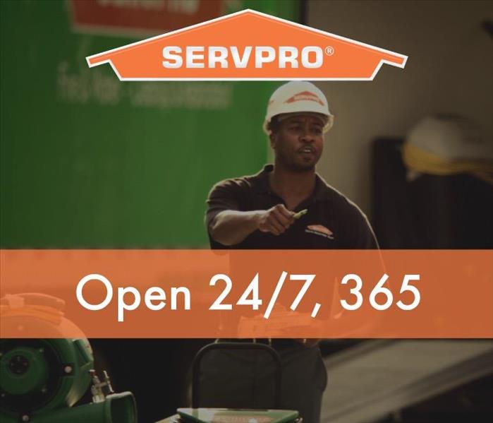 SERVPRO graphic with the words open 24/7, 365 on it.